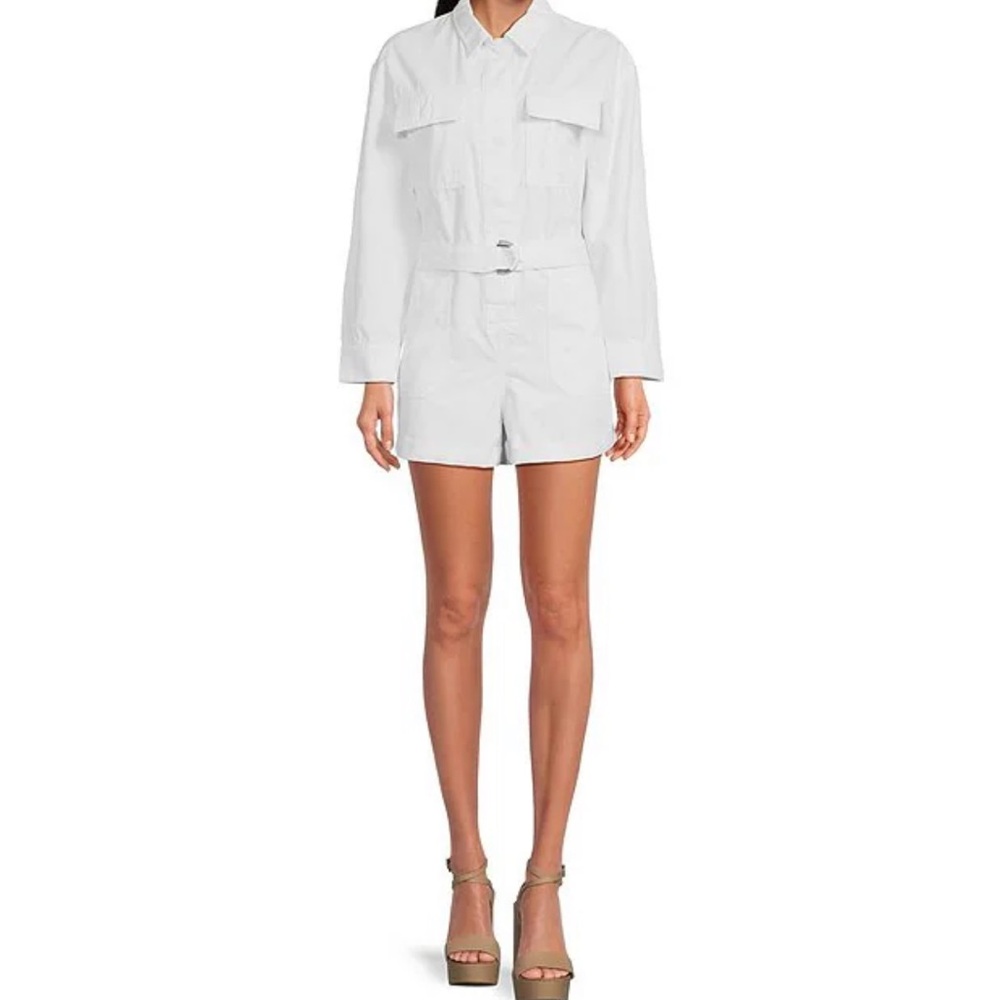 Gianni Bini Charlie denim long sleeve white shorts romper NWT